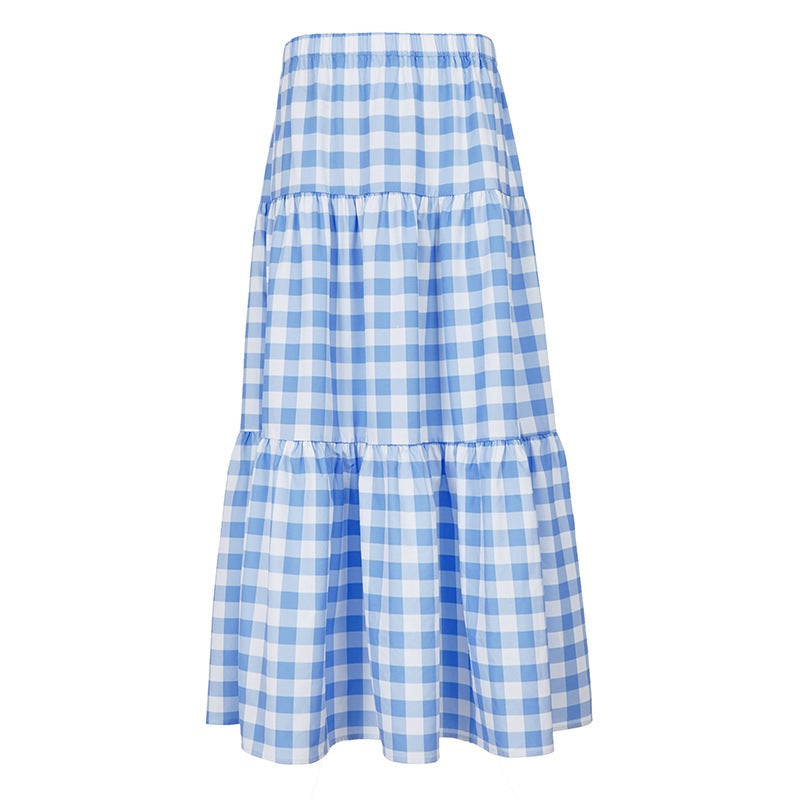 Jupe longue en viscose pour femmes avec un motif à carreaux volumineux et une taille élastique R&B