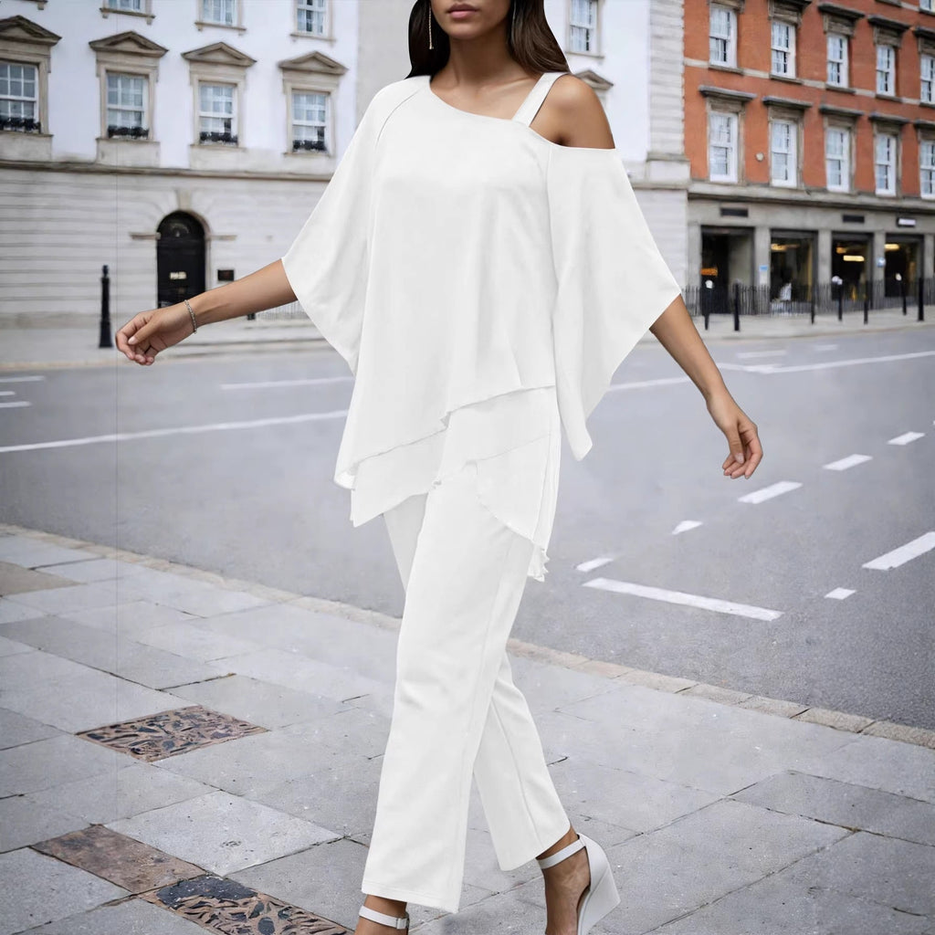 Blouse à couches pour femmes avec bretelles asymétriques et volant asymétrique Echoarchiv