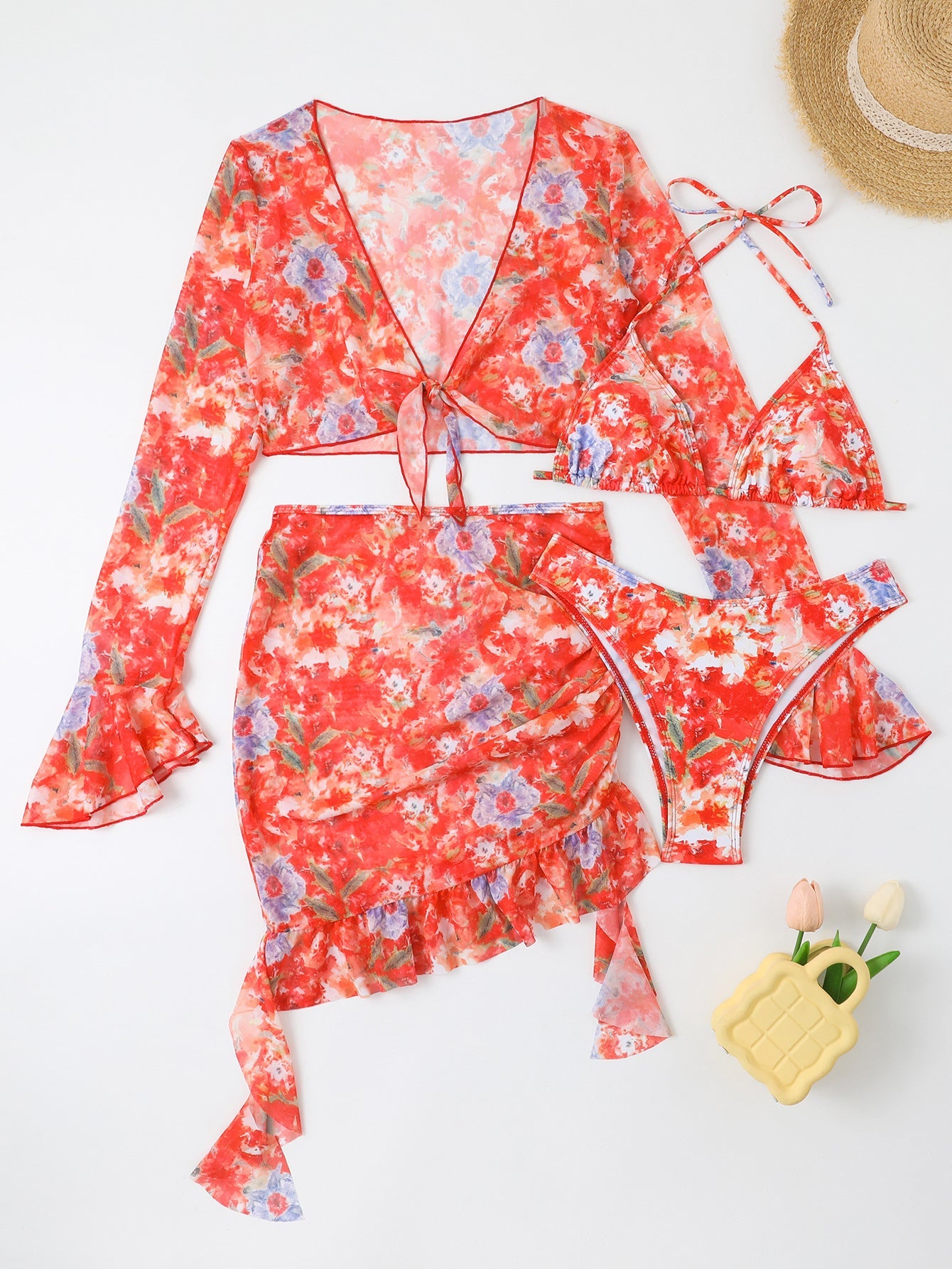 Ensemble de plage pour femmes en trois pièces avec design floral Echo Archiv