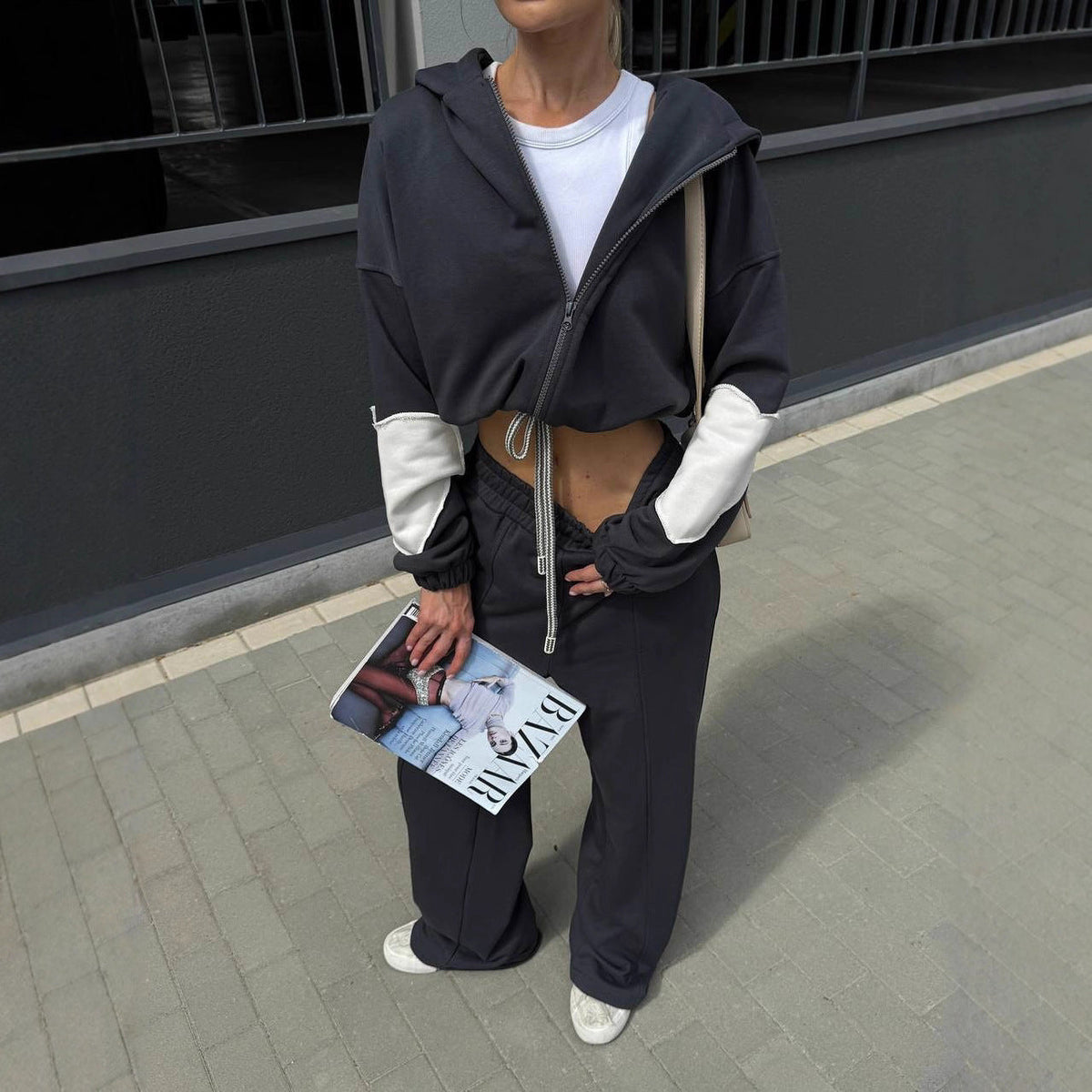 Pantalon de jogging pour femmes à taille haute et large avec pli marqué et taille élastique Echo Archiv