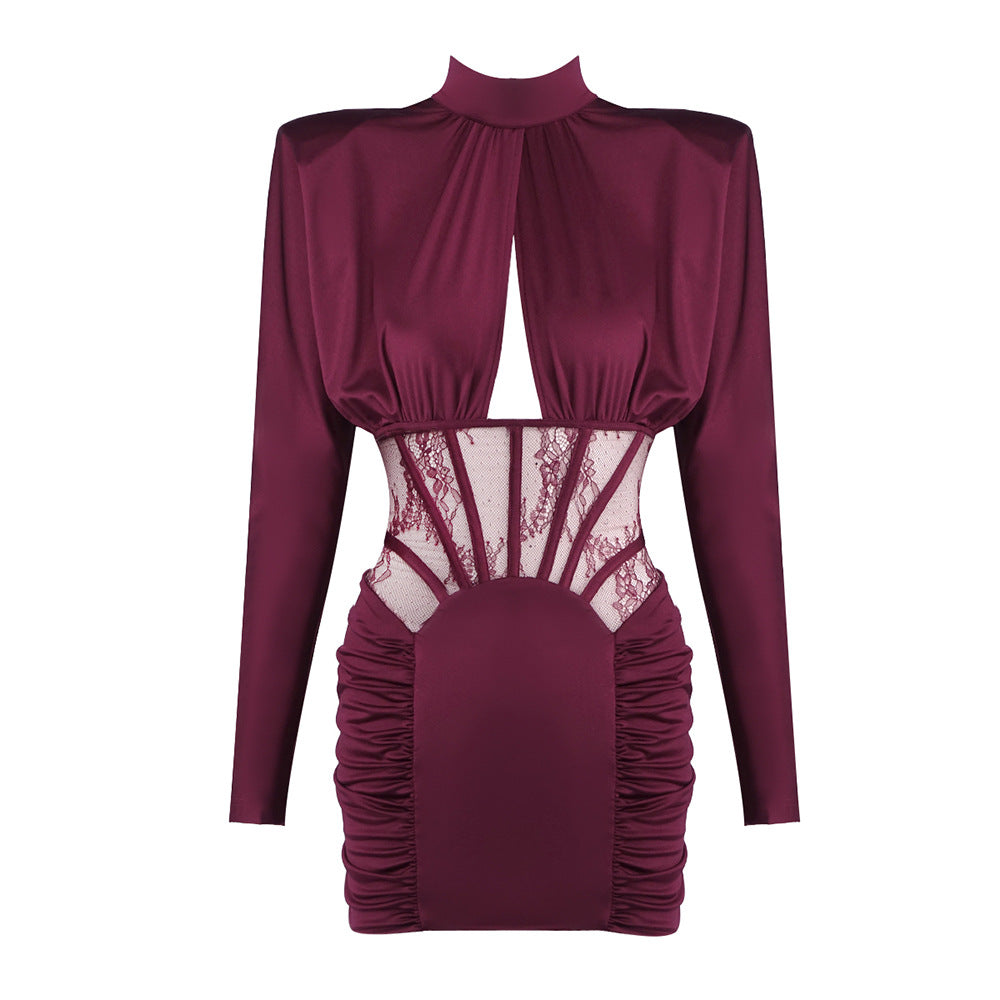 Robe de cocktail ajustée pour femmes avec élégante dentelle et fronces Heidi-Mode