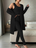 Ensemble Lounge en Tricot Fin Côtelé pour Femmes avec Cardigan Long, Top Court et Leggings Taille Haute Echoarchiv