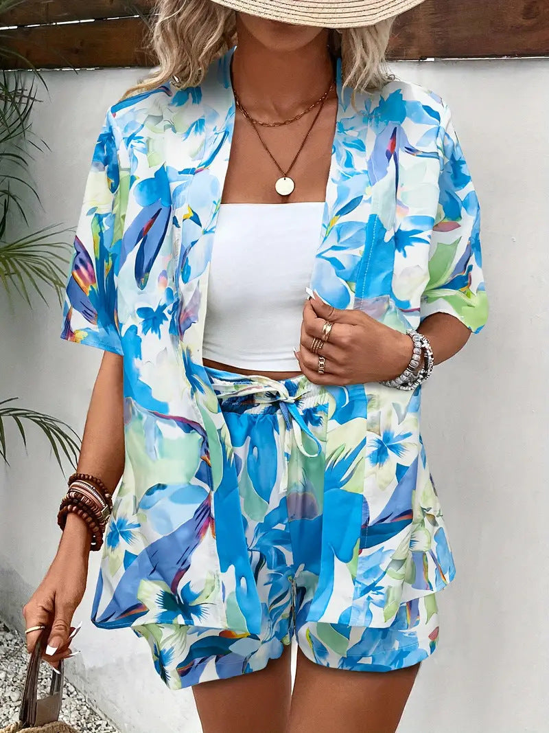 Clea | Ensemble de Cardigan et Short en Fleurs pour Femmes