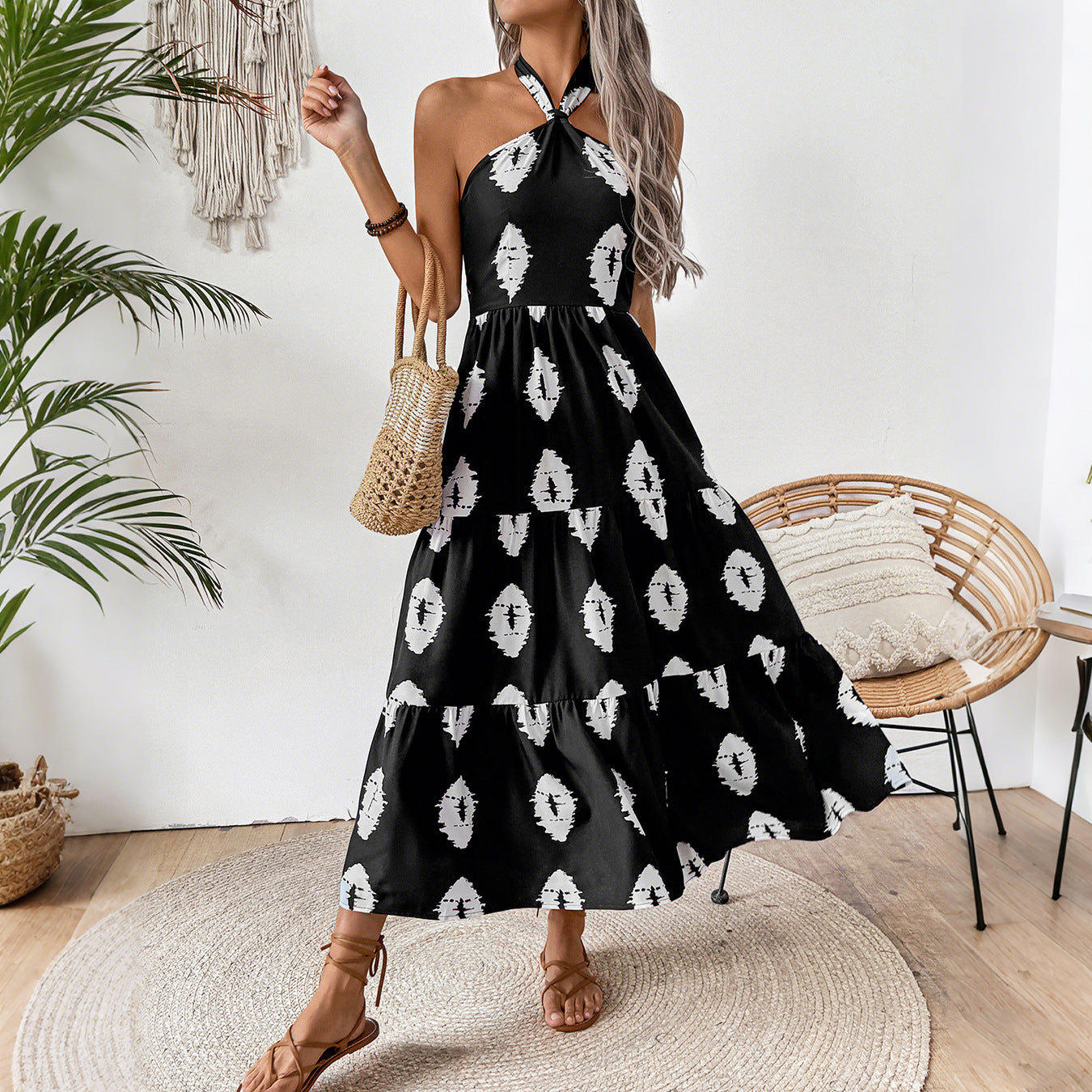 Robe maxi Boho pour femmes avec bretelles asymétriques R&B