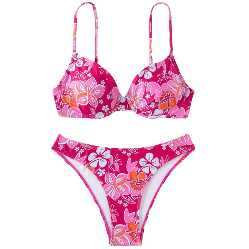 Bikini triangle rembourré pour femmes avec design floral et bretelles réglables R&B