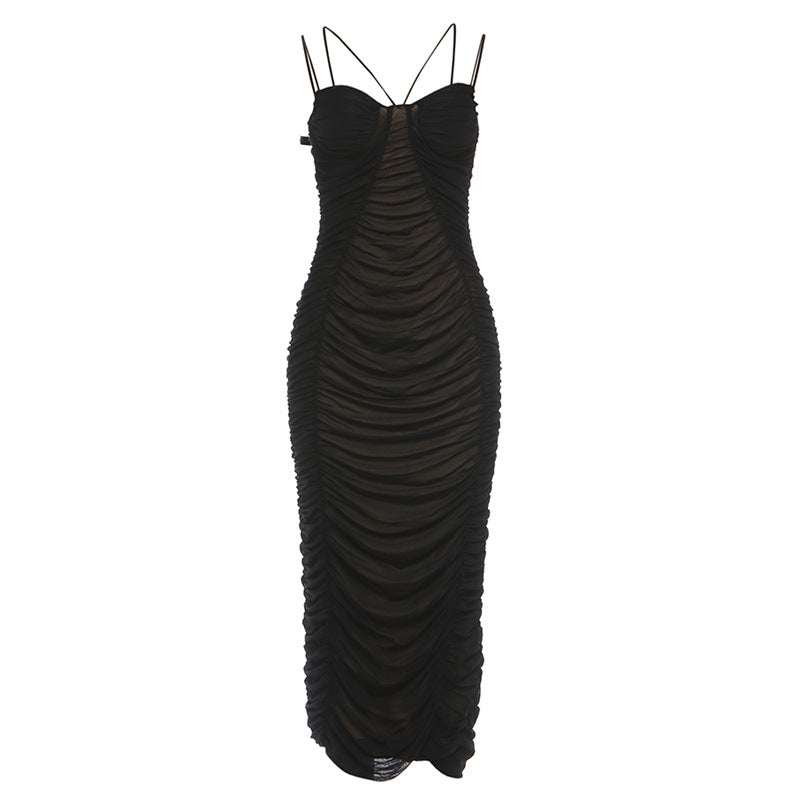 Robe maxi élégante pour femmes avec des détails de volants raffinés et de fines bretelles spaghetti Heidi-Mode