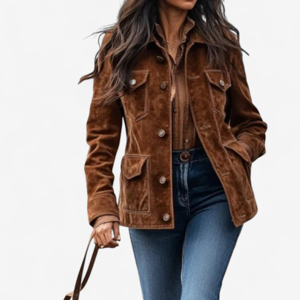 Yvonne - Veste en Suède Vintage Élégante avec Boutons