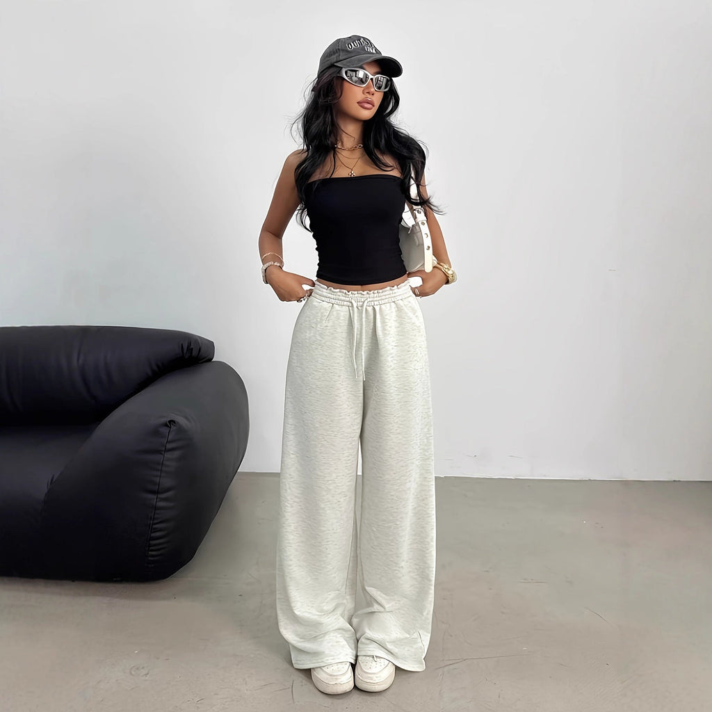 Pantalon Palazzo Lounge Doux pour Femmes avec Taille Froncée et Cordon Echoarchiv