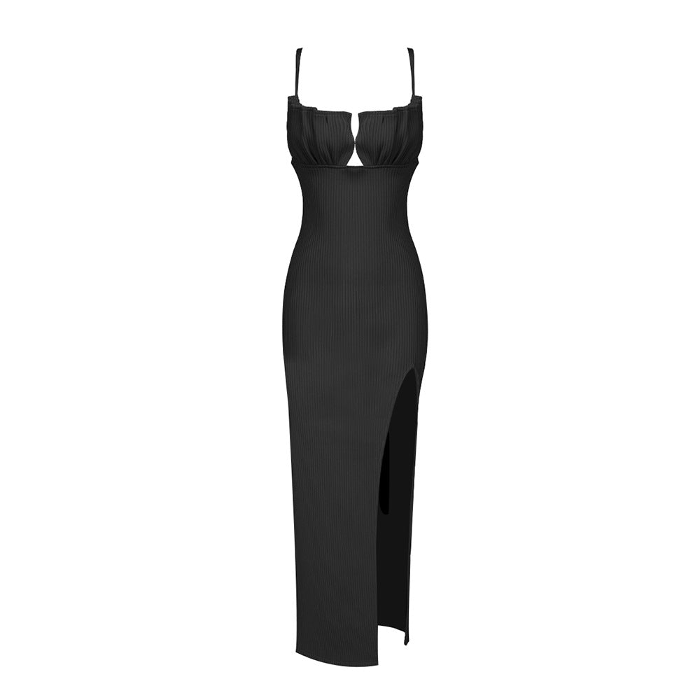Robe maxi ajustée pour femmes avec fente raffinée et bretelles rembourrées Heidi-Mode