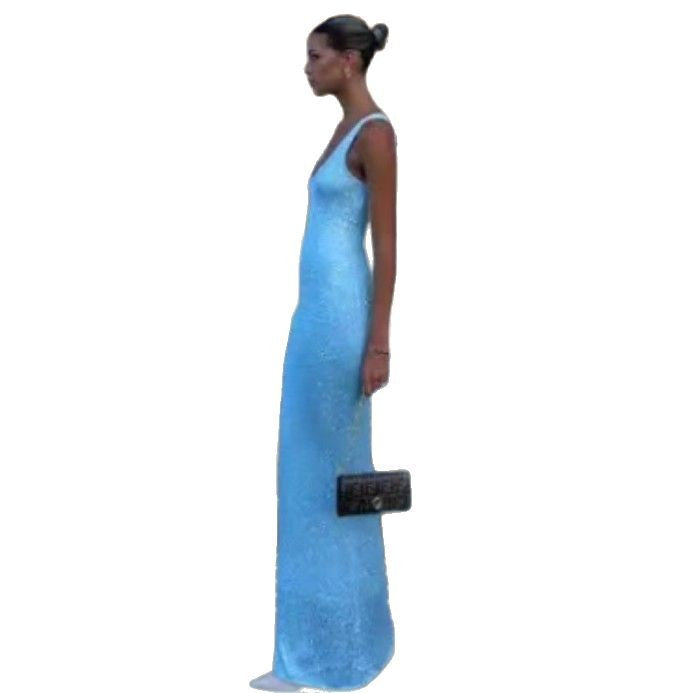 Robe maxi colonne pour femmes avec coupe ajustée et bretelles fines R&B
