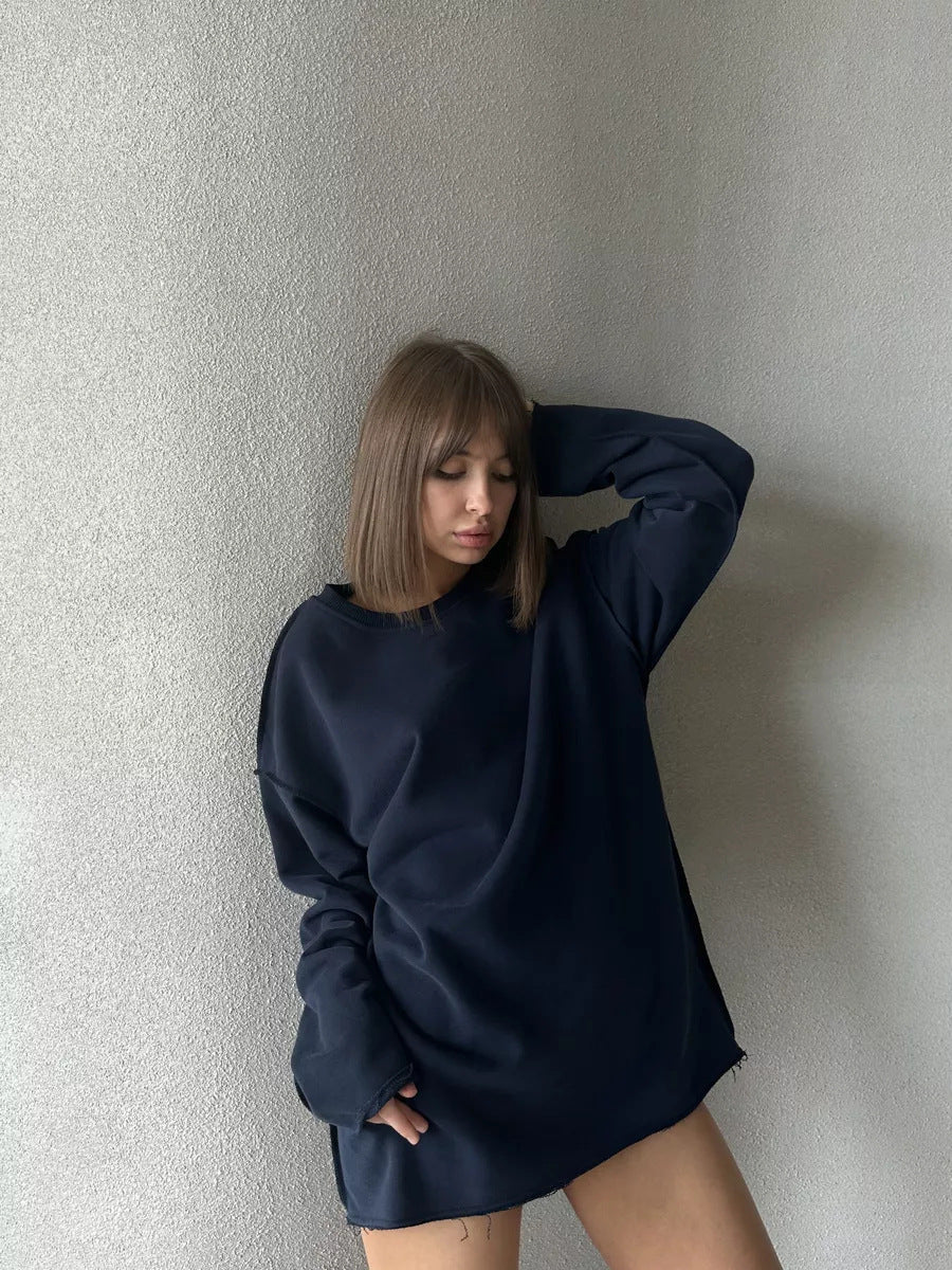 Sweatshirt oversized pour femmes avec ourlet effiloché et manches allongées