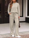 Ensemble de Loungewear Femme en jersey doux avec col rond et pantalon à cordon