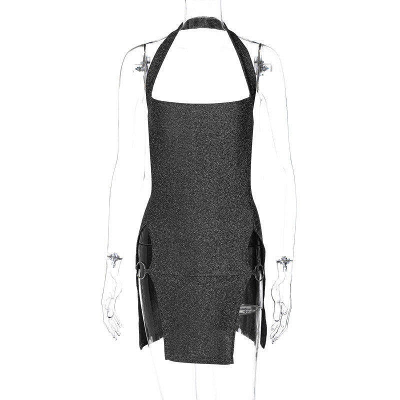 Robe Mini Glamour pour Femmes avec Décolleté Halter et Éléments Élégants sur les Côtés - Mode Heidi