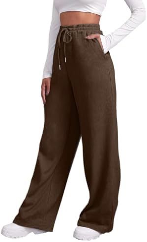Pantalon lounge palazzo taille haute large pour femmes avec ceinture élastique confortable, cordon de serrage et poches latérales Echo Archiv