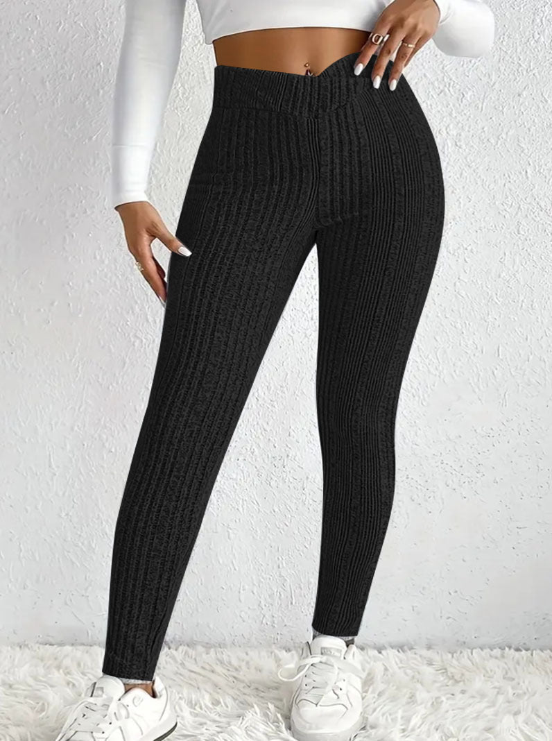 Leggings en maille côtelée taille haute pour femmes avec coupe sculptante Echoarchiv