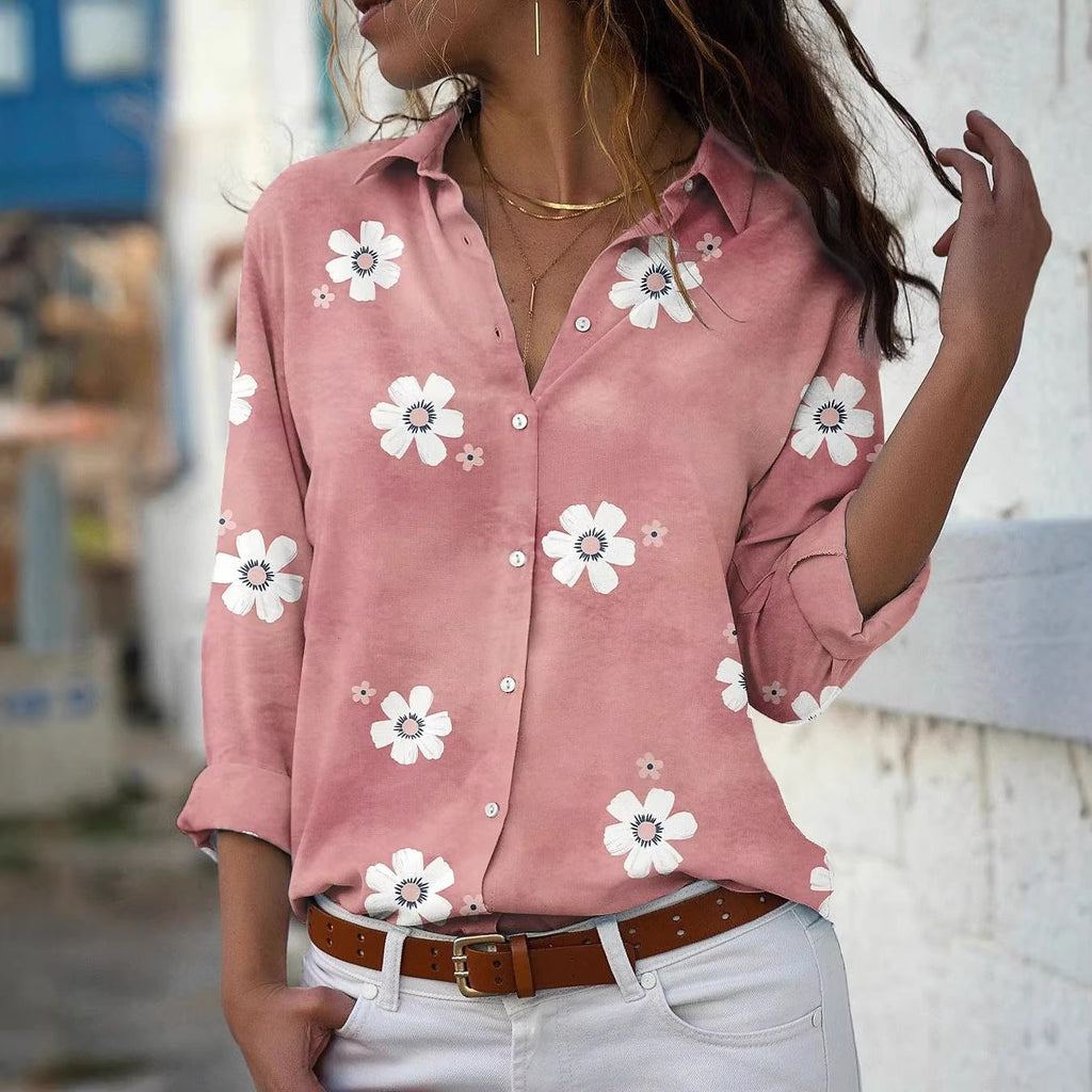 Blouse pour femmes avec motif floral, col chemise et coupe décontractée Echoarchiv