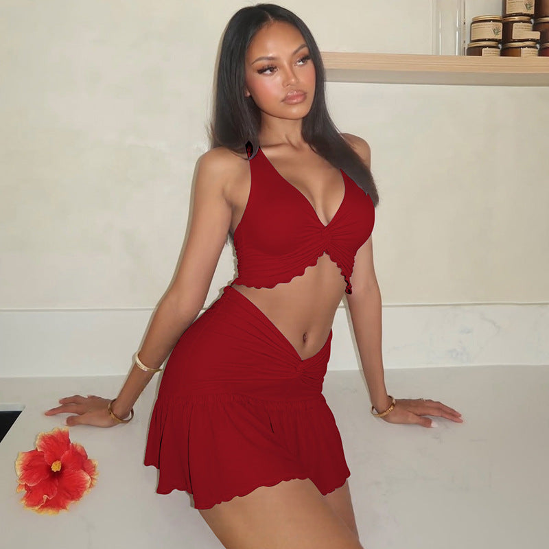 Ensemble Top Court et Mini-Jupe Femme R&B