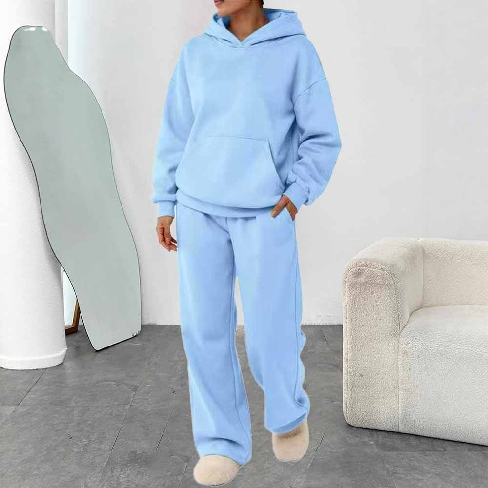Ensemble de loisirs pour femmes en deux parties avec sweat à capuche, poche kangourou et pantalon de lounge droit en mélange de coton doux Echo Archiv