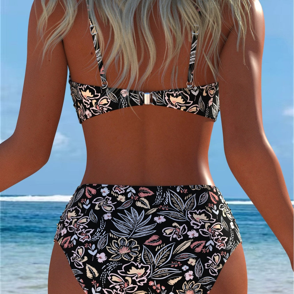 Bikini balconnet pour femmes avec taille haute et détail décoratif en coquillage R&B