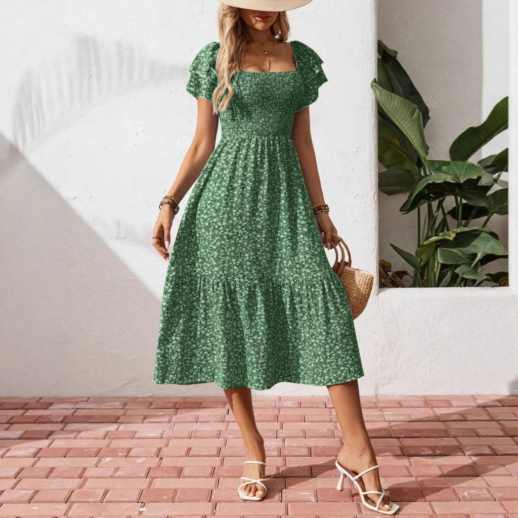 Robe Maxi Off-Shoulder pour Femmes avec Motifs Floraux et Haut Élastique R&B