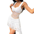Robe mini boho pour femmes avec dentelle florale et ourlet asymétrique R&B