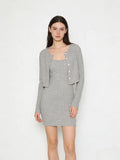 Robe en tricot côtelé pour femmes avec cardigan court assorti