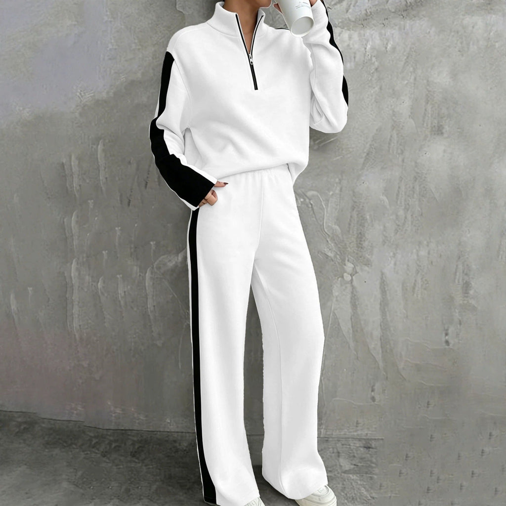 Ensemble de jogging décontracté pour femmes avec demi-zip, taille élastique et bandes contrastées sur les côtés Echo Archiv