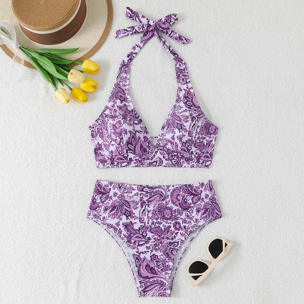 Ensemble de bikini taille haute pour femmes avec design floral et haut à nouer R&B