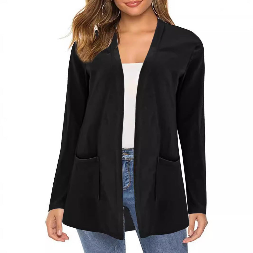 Cardigan Long Ouvert en Maille Fine pour Femme avec Poches et Décolleté en V Discret Echoarchiv