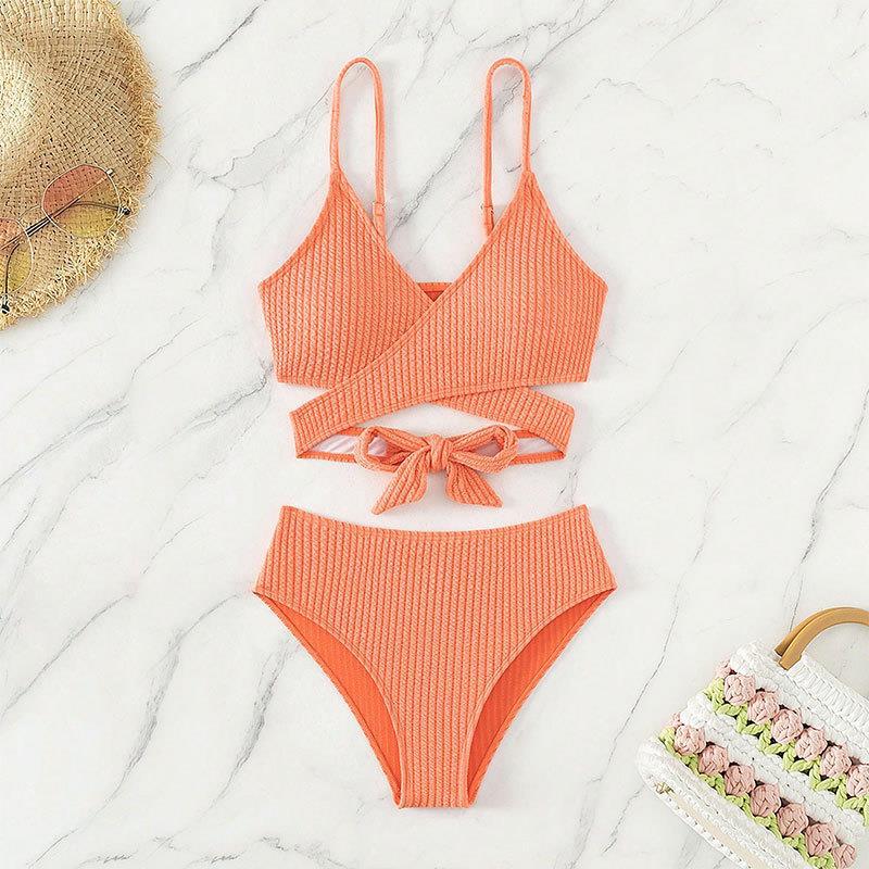 Bikini Ripp à taille haute pour femmes avec design croisé élégant R&B