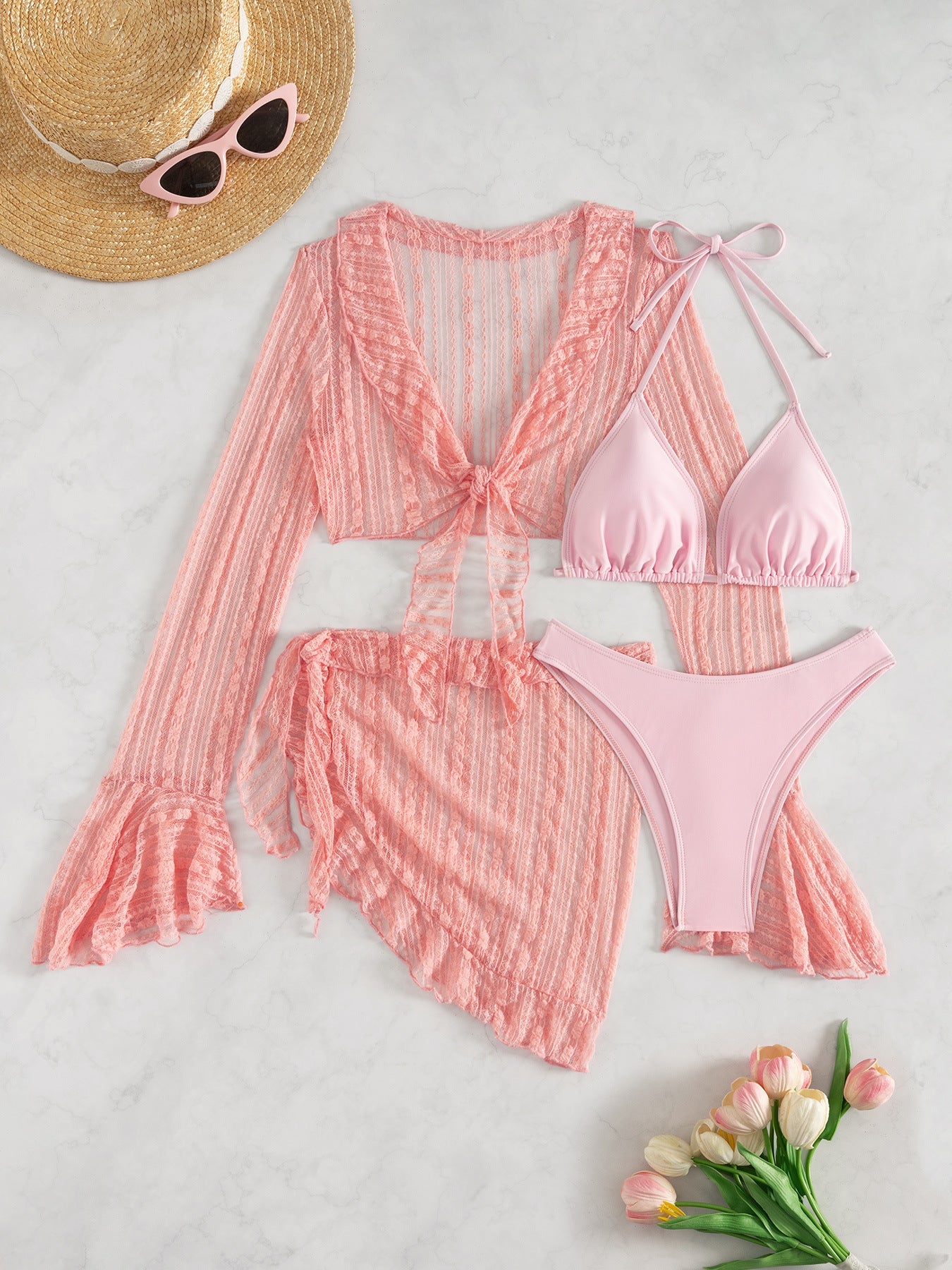 Ensemble de bikini de plage pour femmes avec haut court décontracté et jupe ludique R&B