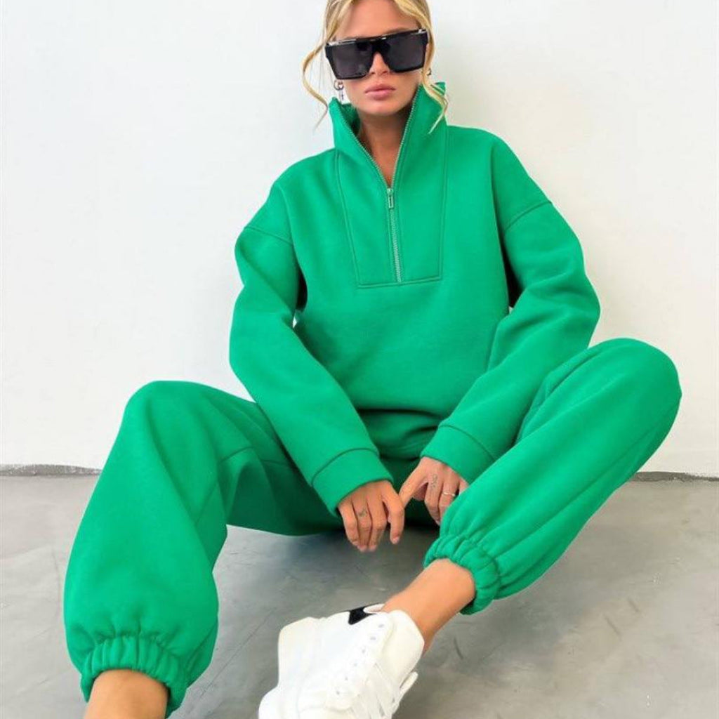 Ensemble de lounge oversize à demi-zip pour femmes en French-Terry lourd avec col montant