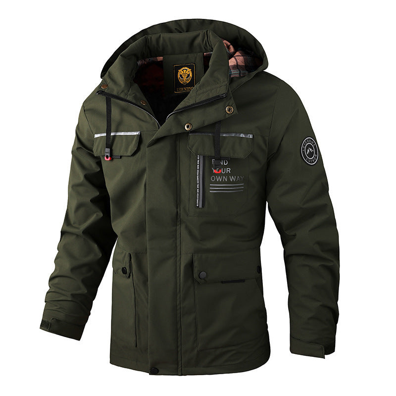 Parka Softshell urbaine pour hommes avec capuche, fermeture éclair à double sens dissimulée et poche sur le bras Echo Archiv