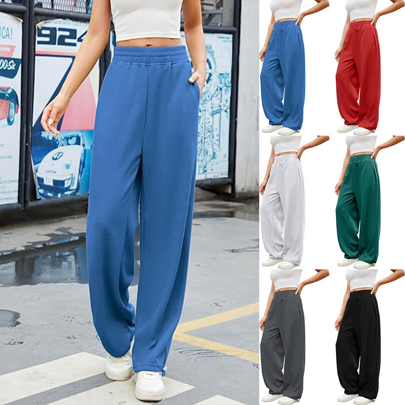 Pantalon palazzo pour femmes en sweat à coupe décontractée avec taille haute confortable, cordon de serrage et poches latérales Echo Archiv