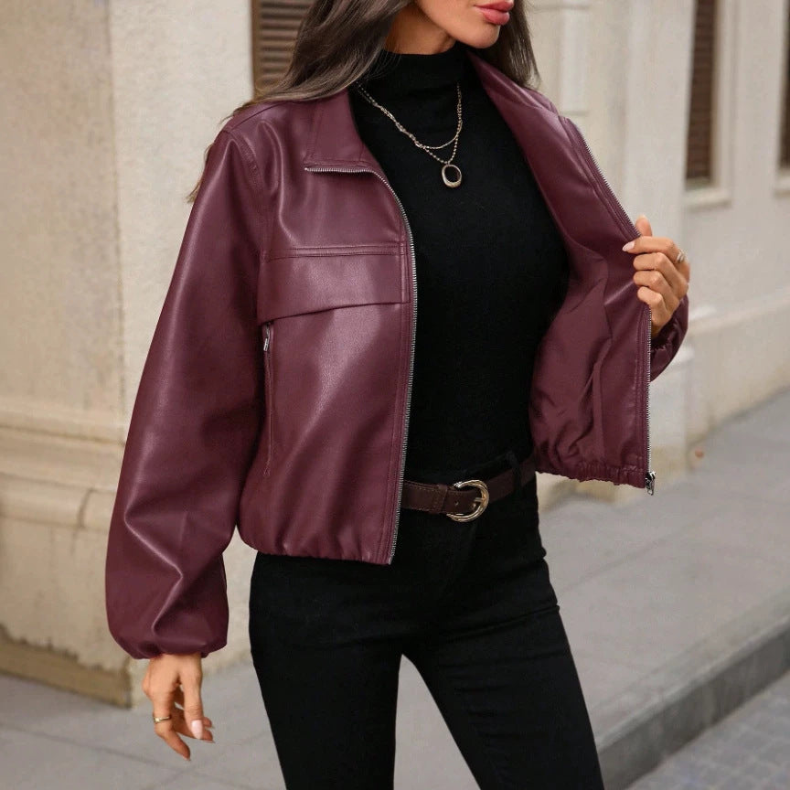 Veste en simili cuir cropped tendance pour femmes