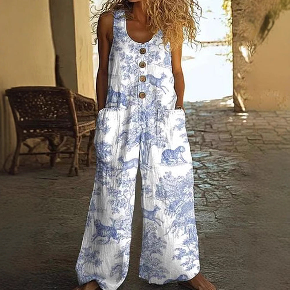 Salopette patchwork décontractée pour femmes avec détails en boutons R&B