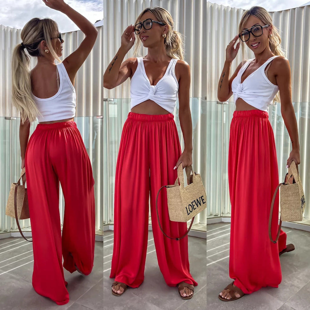Pantalon Palazzo pour femmes avec taille élastique haute et jersey fluide Echo Archive