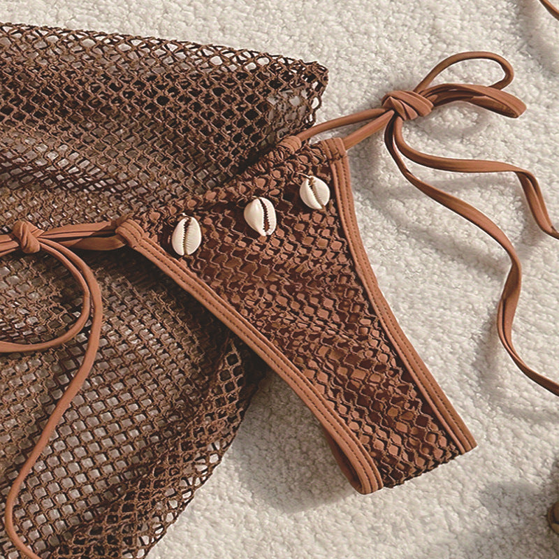 Ensemble de bikini en filet pour femmes avec des détails en coquillage raffinés R&B