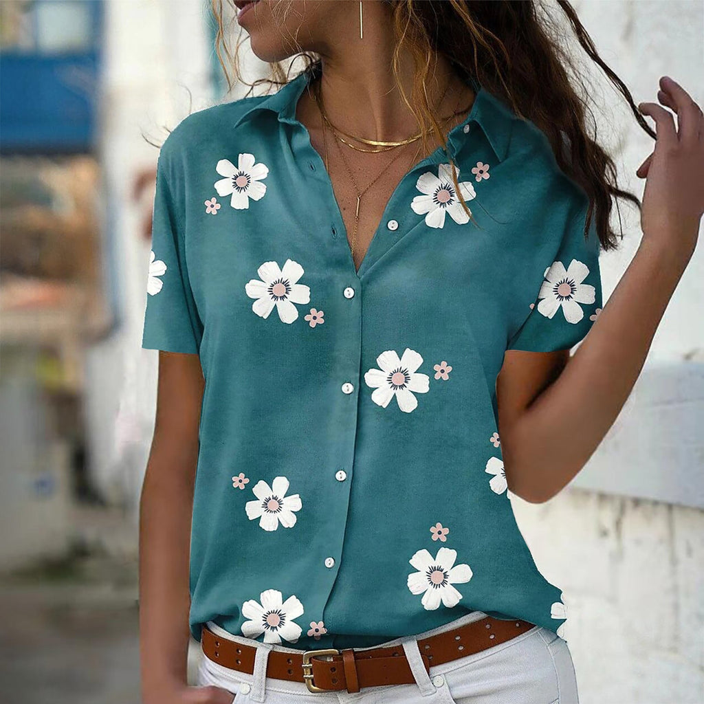 Blouse pour femmes avec motif floral, col chemise et coupe décontractée Echoarchiv
