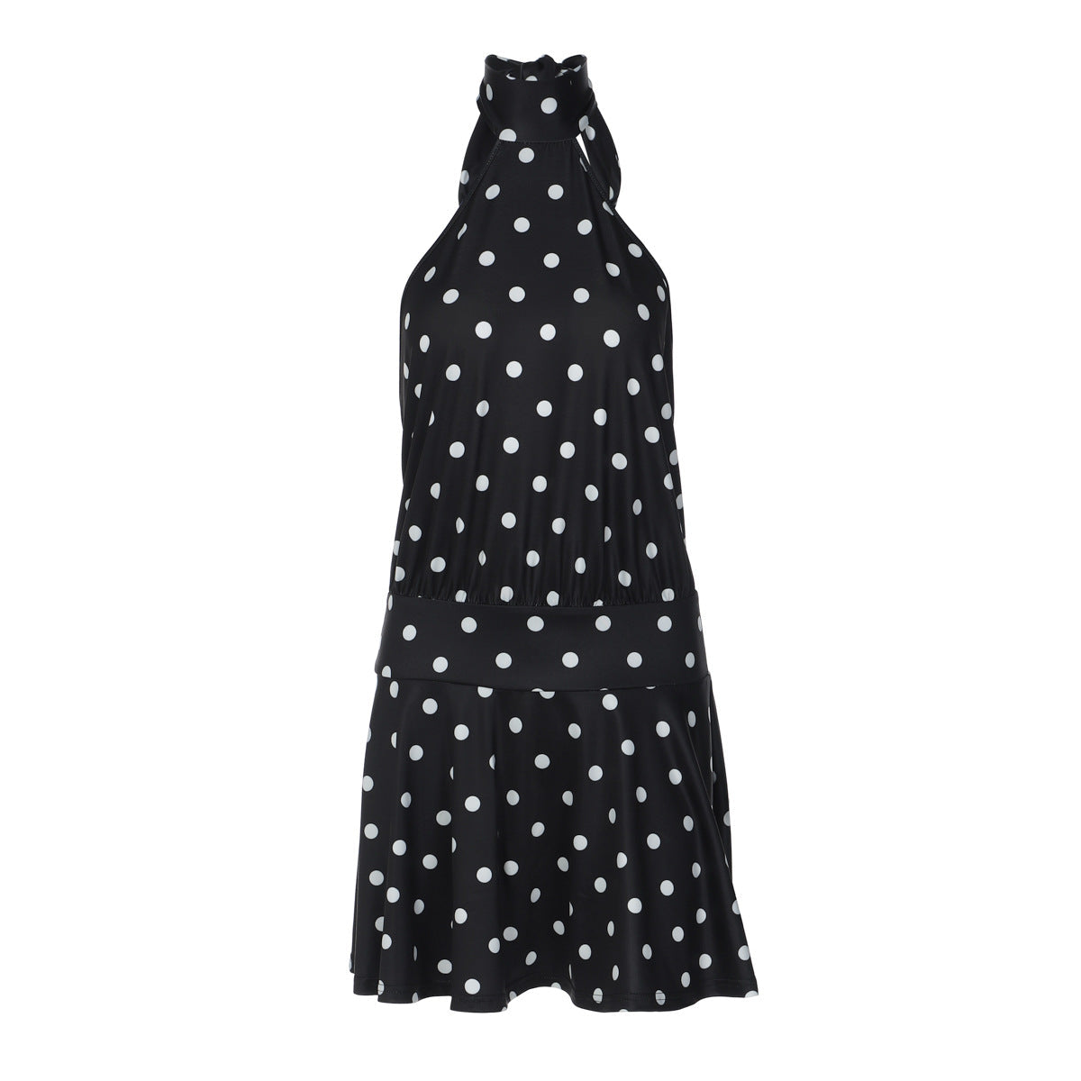 Robe en dentelle aérienne pour femmes avec col halter et motif à pois Heidi-Mode
