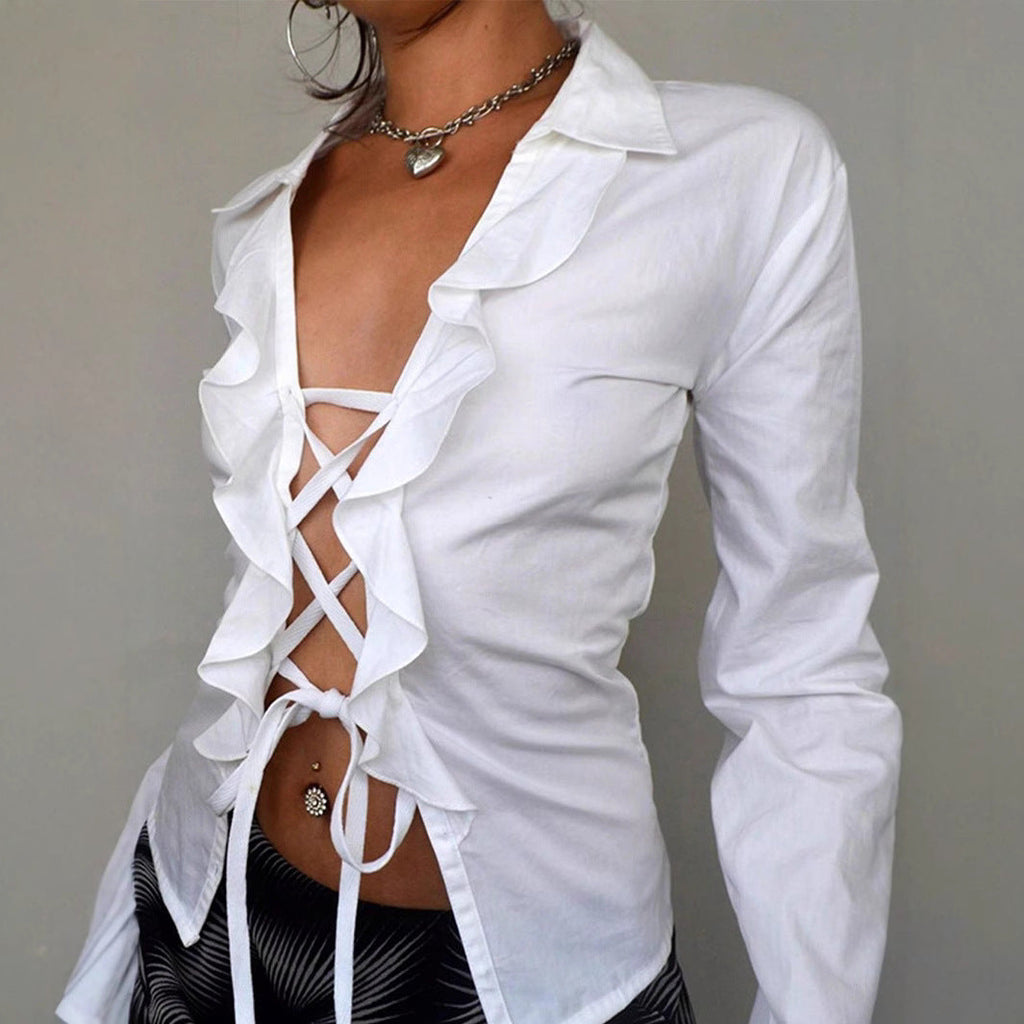 Blouse pour femmes avec un design de volants volumineux et une coupe ajustable R&B