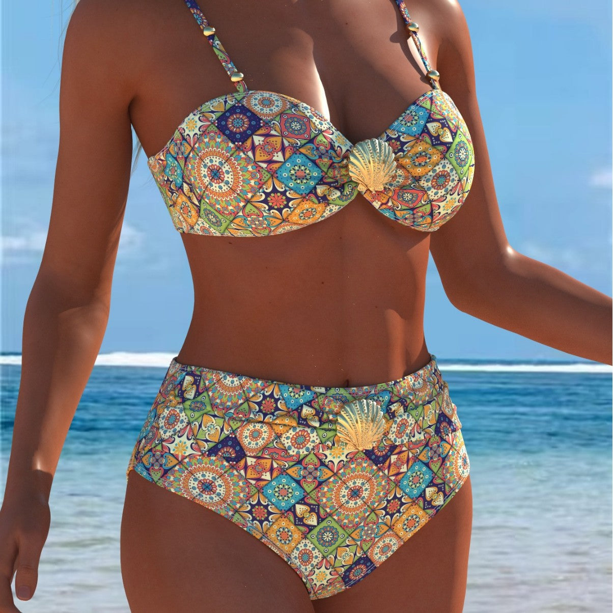 Ensemble de bikini pour femmes avec haut balconnet élégant et shorts de bain taille haute R&B