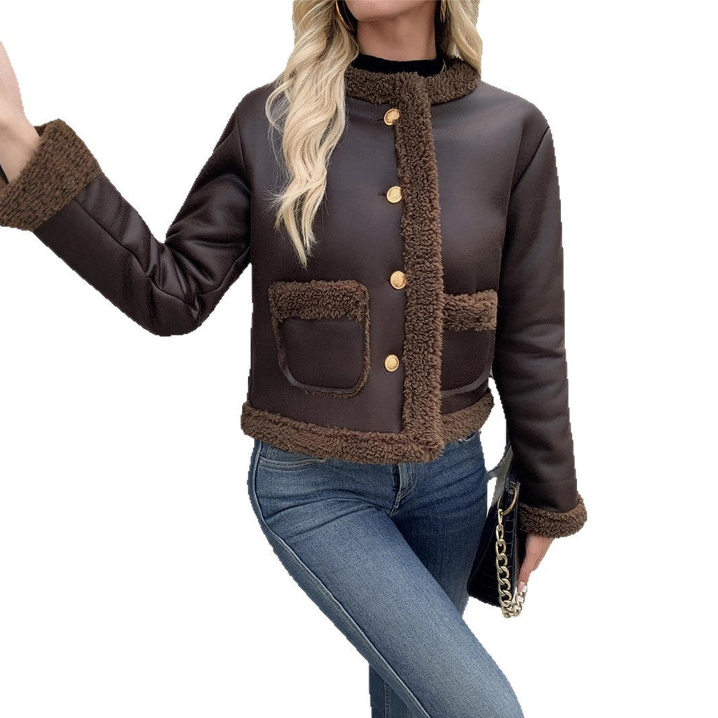 Veste courte pour femmes avec col et poches appliquées