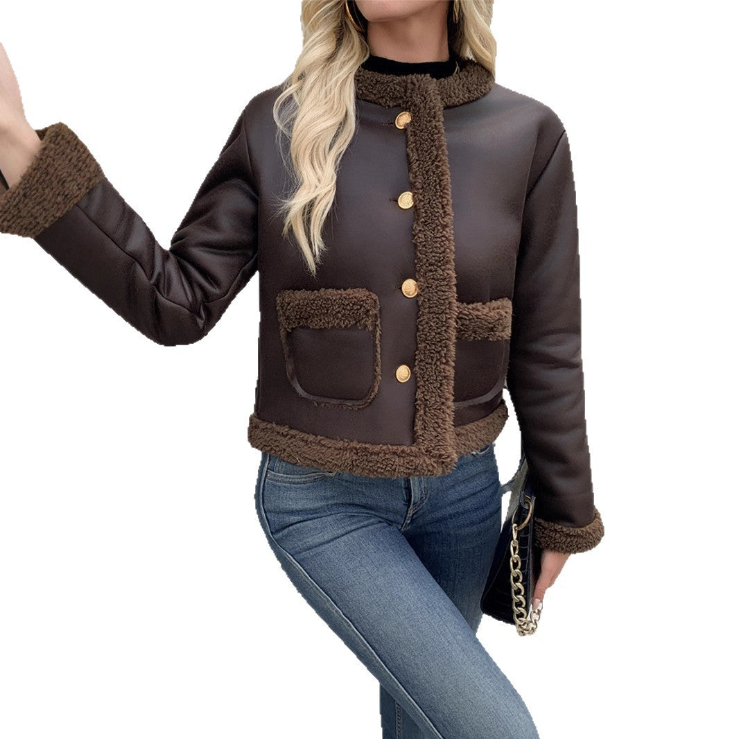 Veste courte pour femmes avec col et poches appliquées