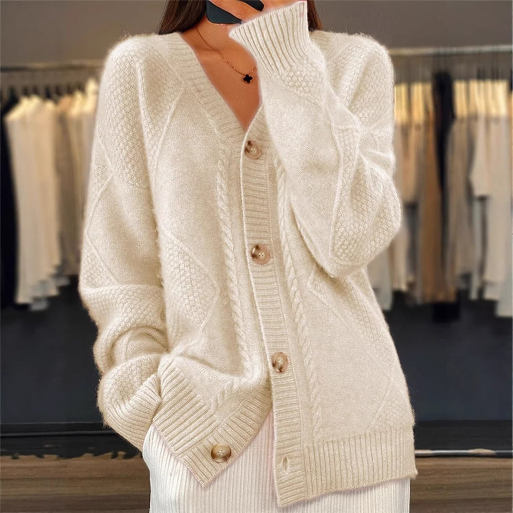 Cardigan en tricot oversize pour femmes avec motif en relief, décolleté en V et boutons en nacre Echo Archiv