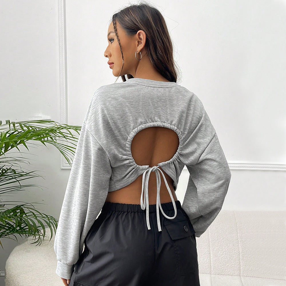 Sweatshirt cropped décontracté pour femmes avec manches ballon, coutures raglan et ourlet élastique