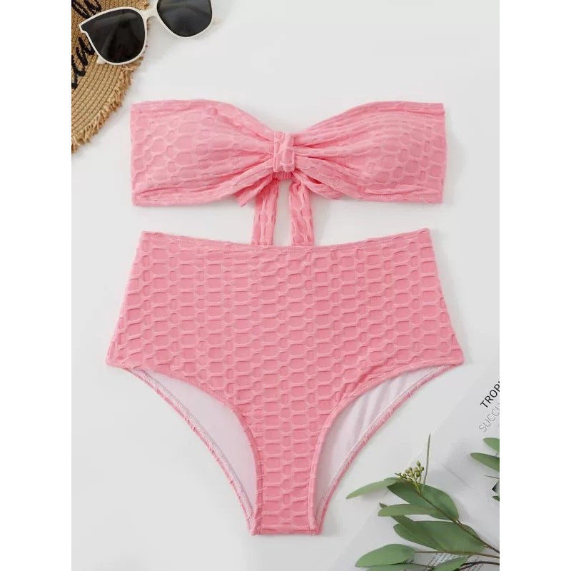 Bikini Femme Taille Haute avec Détail de Nœud Stylé R&B