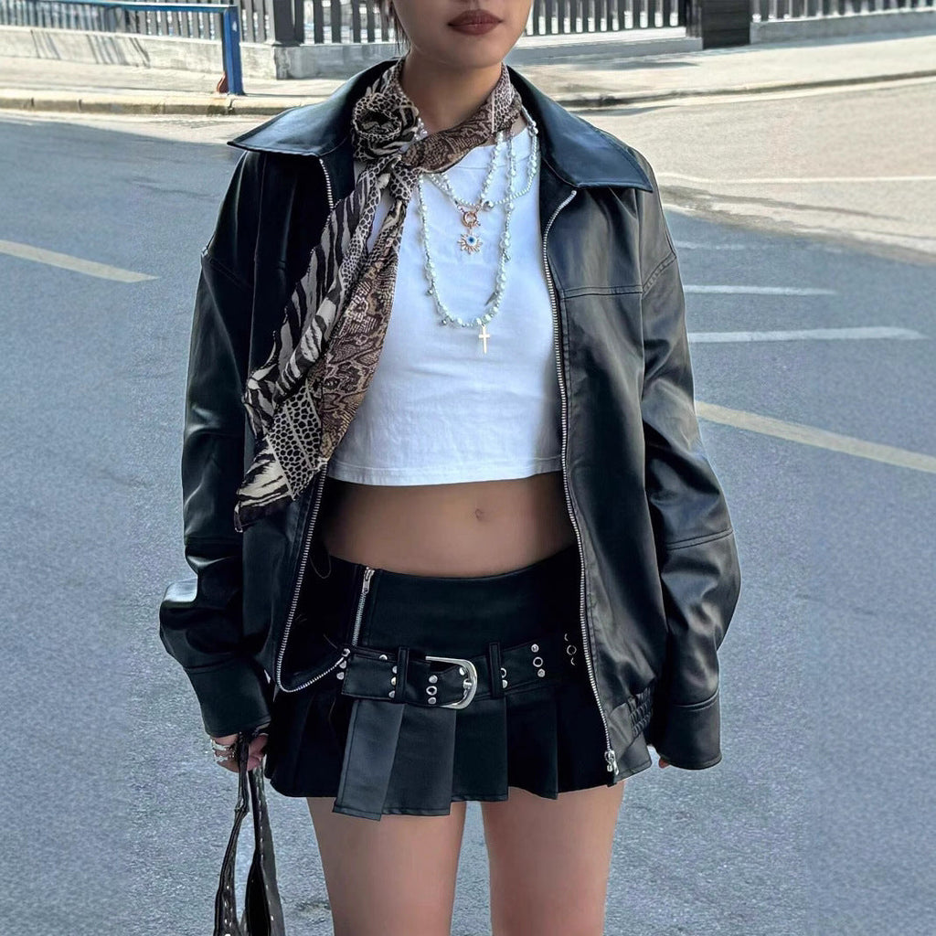Veste en simili cuir élégante et décontractée pour femmes