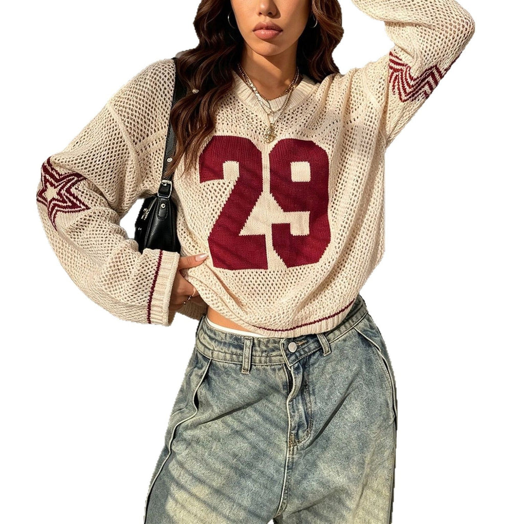 Pull cropped en maille oversize pour femmes avec décolleté en V Echoarchiv