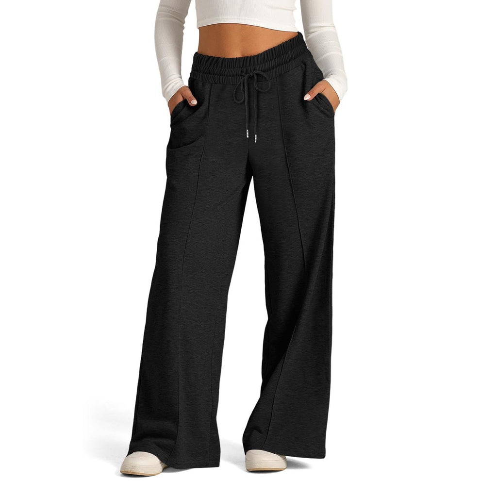 Pantalon large taille haute pour femmes avec cordon de serrage, poches latérales et couture avant Echoarchiv